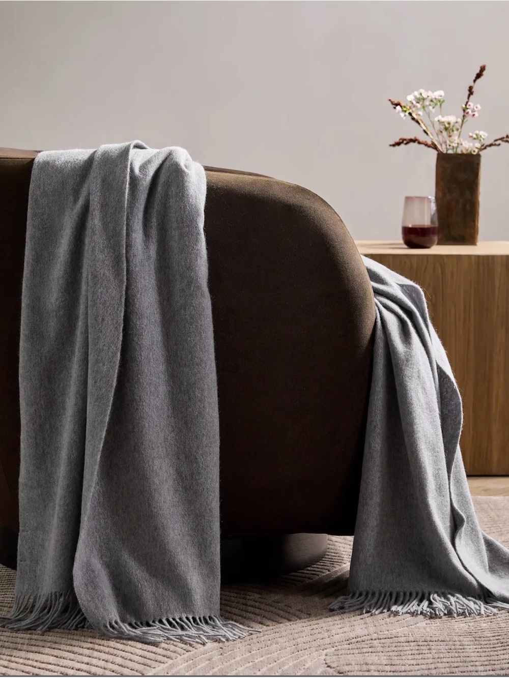 NIP Quince 100% Mongolian Cashmere Throw Blanket Heather Gray 50x60